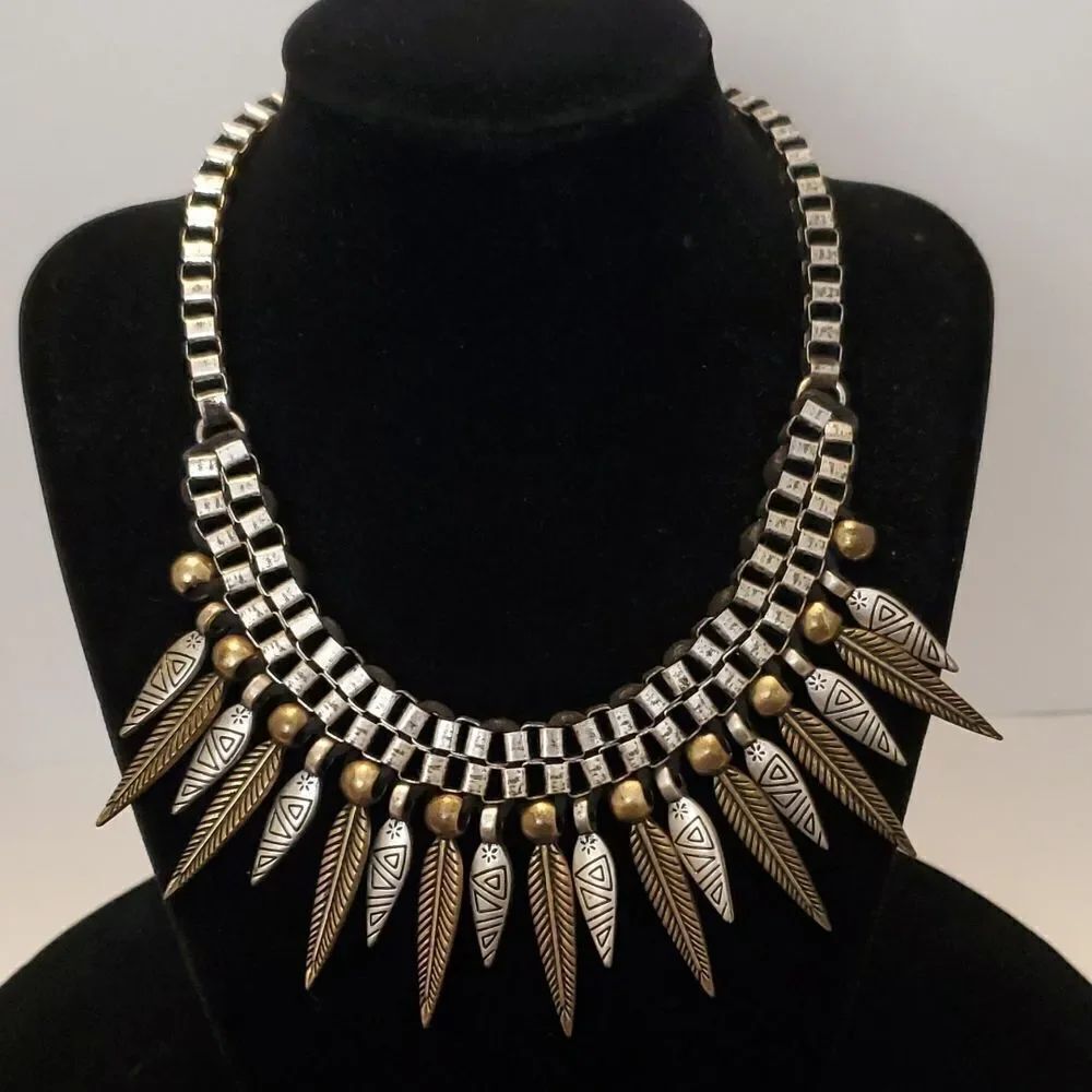 Steampunk metallic feathers necklace